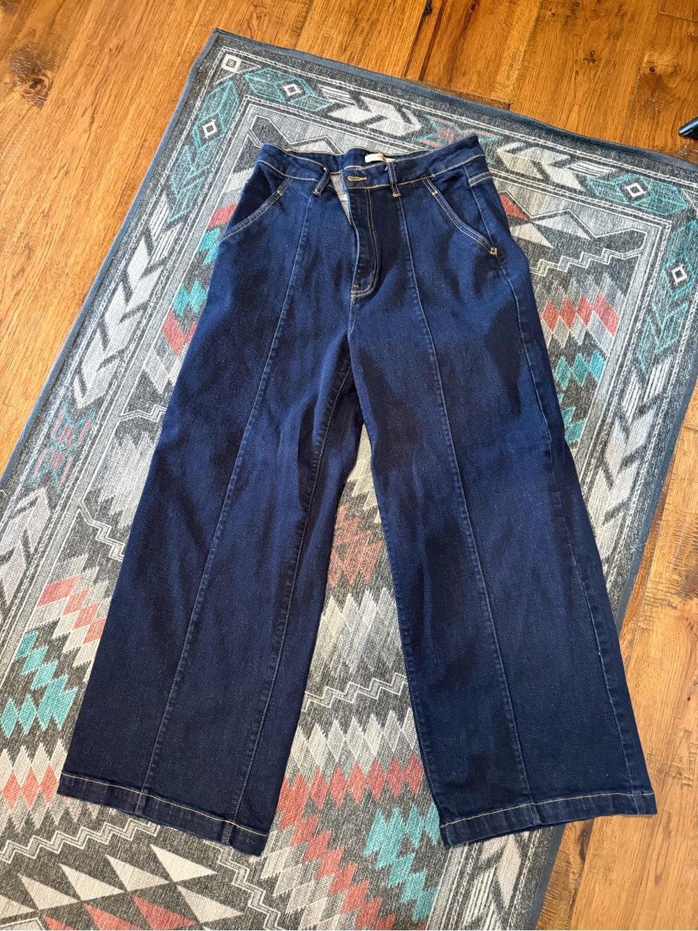 High-Rise Wide Leg Jeans in Dark Blue Denim